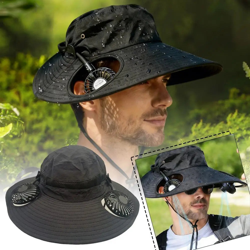 Wide Brim Sun Hat With Dual Fan And USB Charging