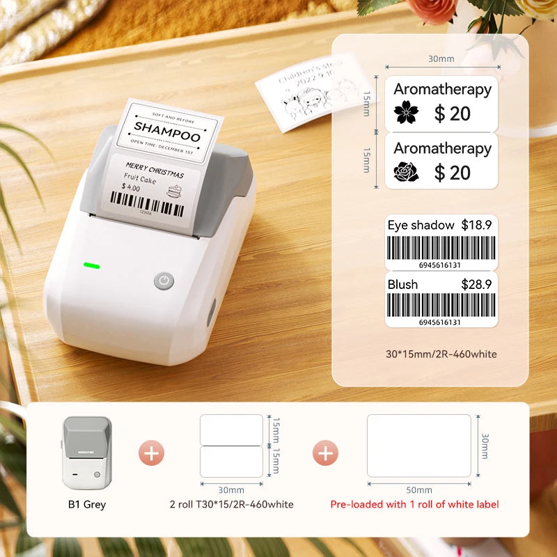 B1 Portable Label Printer, Bluetooth Wireless Mini Thermal Label Maker 20–50mm, Inkless Sticker Printer for Home & Business