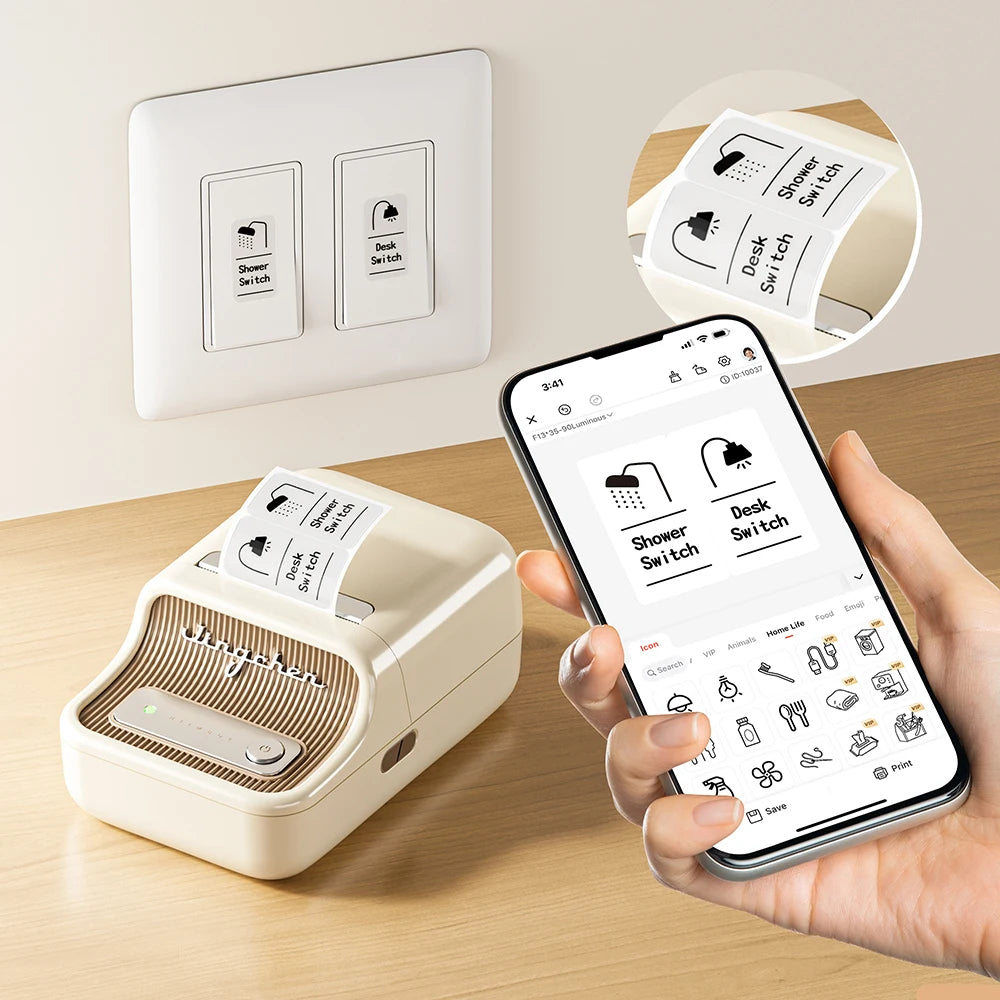 B21 Mini Thermal Label Printer, Bluetooth Wireless Barcode Label Maker, Portable Inkless Sticker Printer for Business & Office