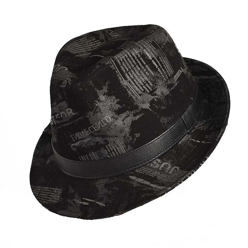 Male Perform High Quality Genuine Leather Print Jazz Fedora Gentleman Sheepskin Short Brim Top Hat Shows Topper