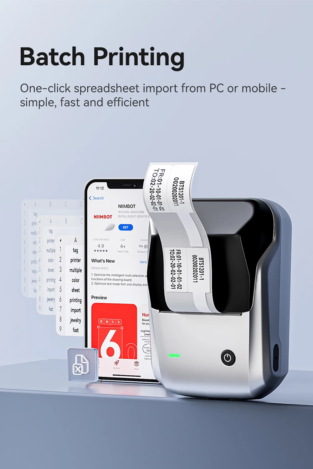 B1 Mini Thermal Label Printer, Bluetooth Wireless Sticker Maker 25–50mm, Portable Inkless Label Printer for Cable Management & Business
