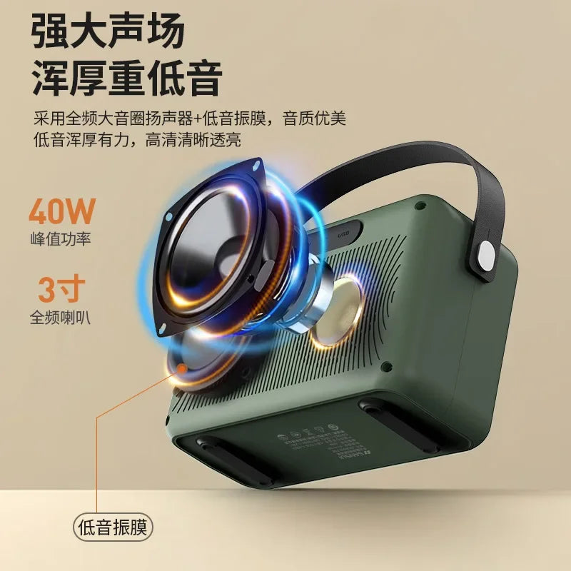 Karaoke Wireless Bluetooth Speaker Outdoor Portable SANSUI F58 40W Music and Video Player 7-inch Screen Lyrics Display TF/FM/AUX