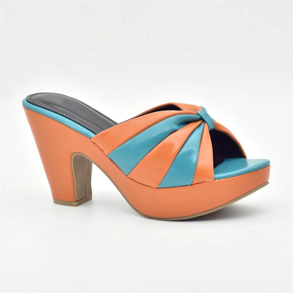 Italian Design Fashion African Women's High Heel Comfortable Shoes and Bags Set Leather Wedges Shoes for Women