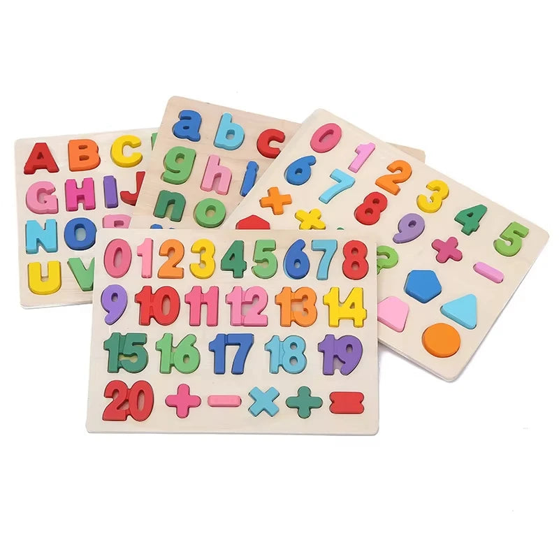 Montessori  Wooden Puzzle Toys  Cognitive Letter Number Hand Grab Puzzle Board Early Educational Toys for 2 to 4