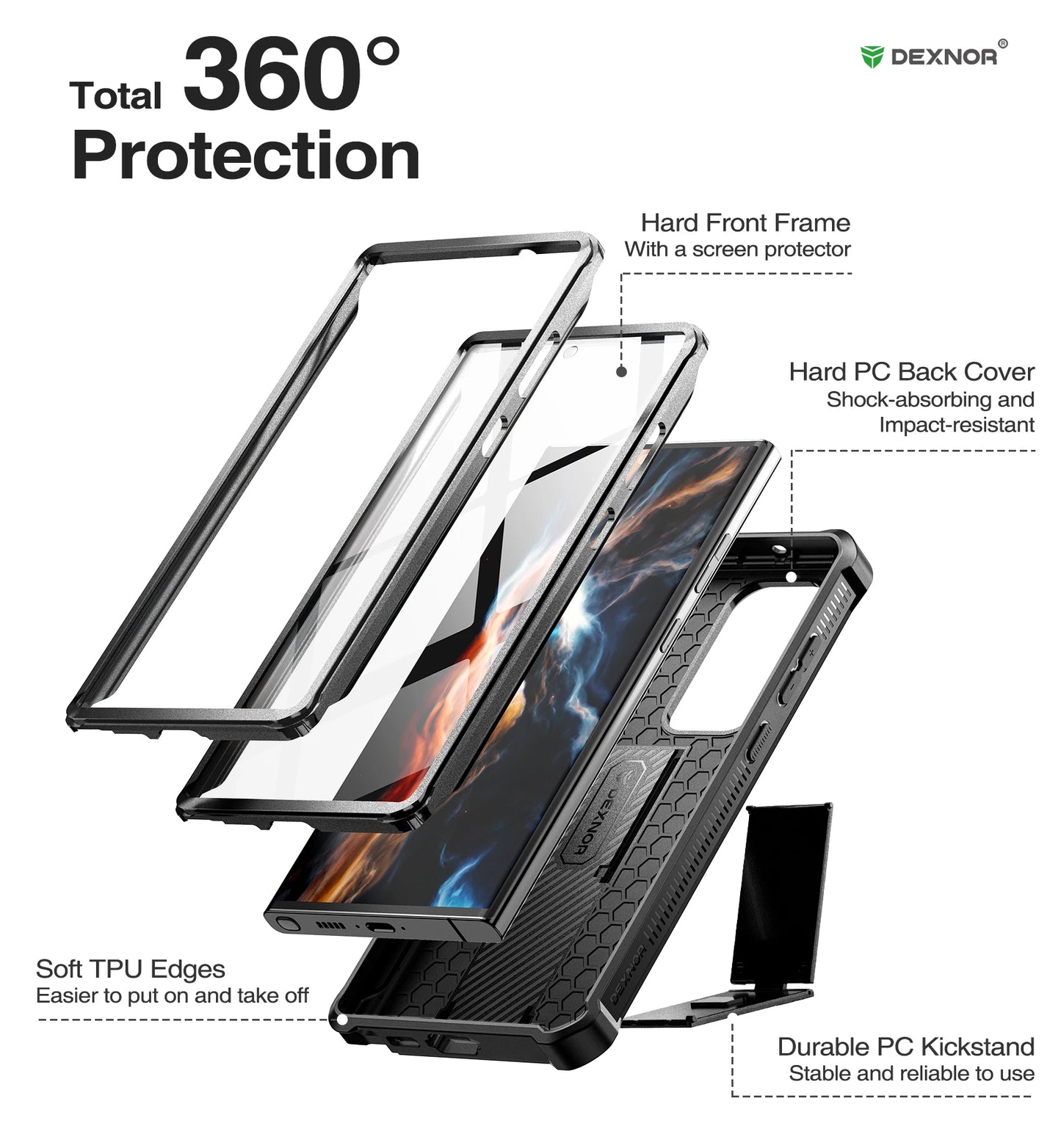 Full Body Heavy Duty Military Grade Protection Built-in Screen Protector and Kickstand for Samsung Galaxy S23 Ultra Case6.8 inch