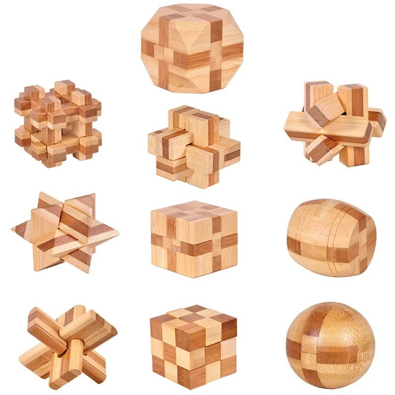 3D Jigsaw Puzzle Toys Wooden Kong Ming Lock Lu Ban Lock IQ Brain Teaser Educational Toy for Kids Children Montessori Unlock Game