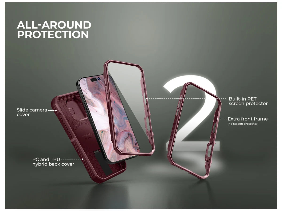For iPhone 16 Pro Case with MagSafe Rugged Armor Shockproof  with Built-in Sliding Camera Cover Built-in Screen Protector holder