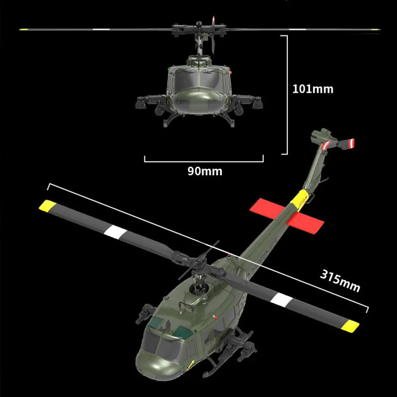 Uh-1 Huey Simulation 3d Six Way Aileron Free Reverse Flying Stunt Helicopter Electric Remote-Controlled Aircraft Model Toy