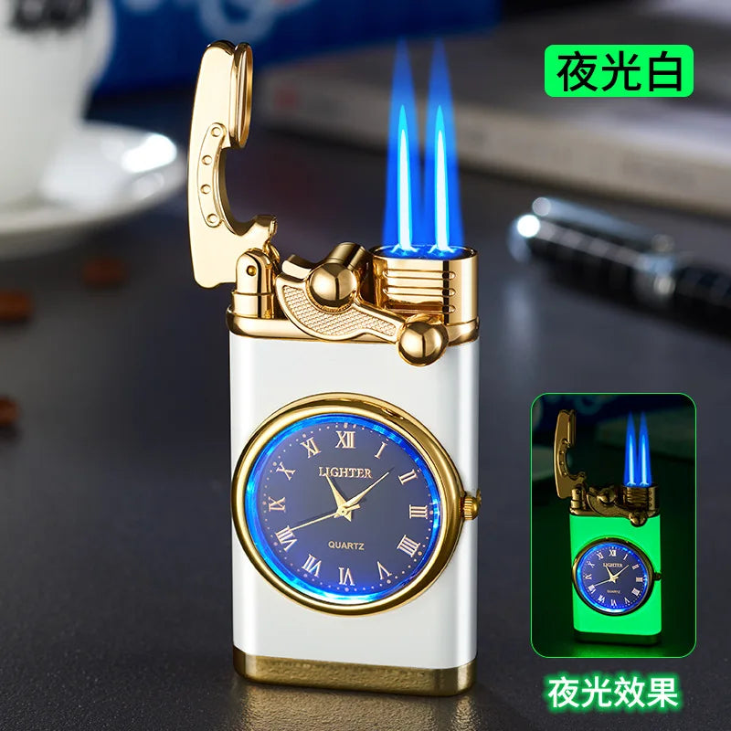 Rocker Arm Dial Metal Gas Lighters Jet, Butane Torch, Real Watch Lighter, Cigarette Cigar Lighter, Smoking Gadgets for Men