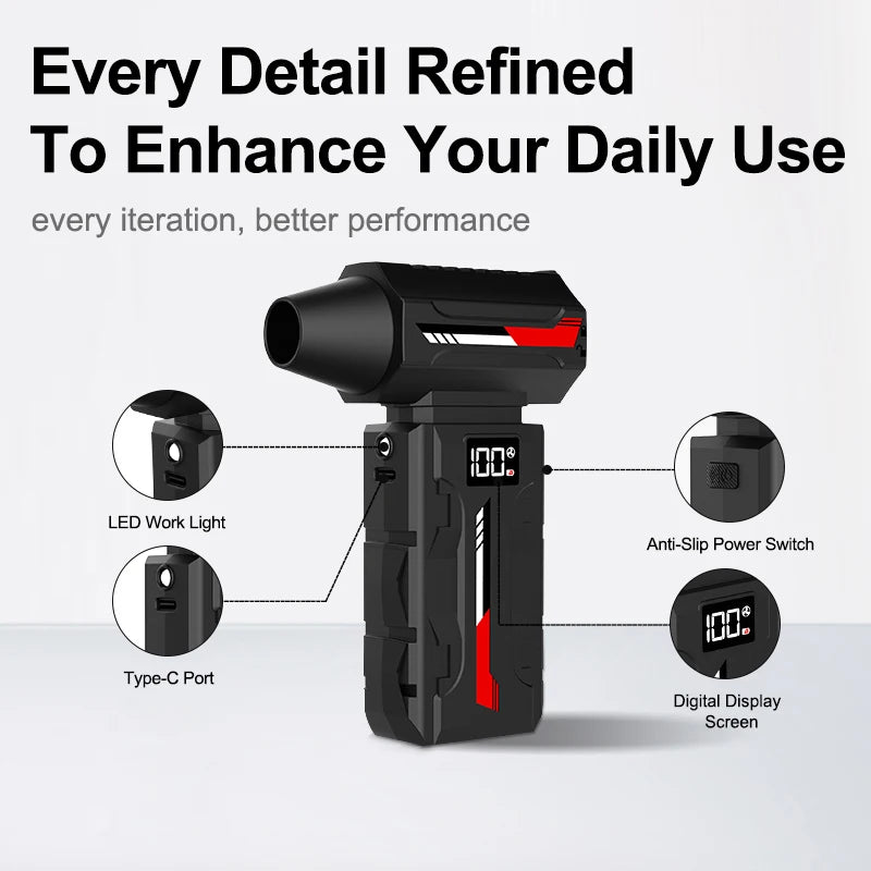 New HFX12 Air Blower Mini Turbo Jet Fan Cordless Vacuum 5 Gear Adjustable Jet Blower With Lighting For Computer Cleaning
