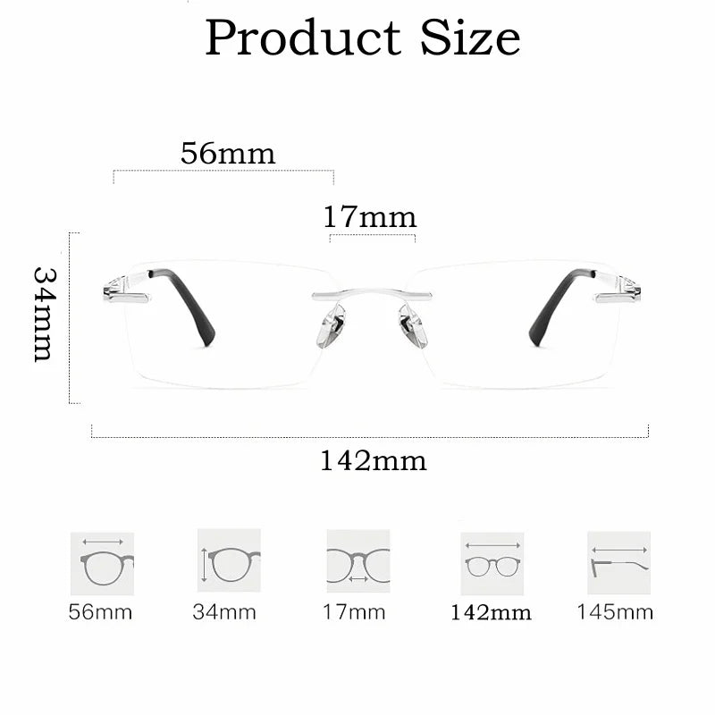 Ultra-light Business Square Eyewear Fashion Retro Pure Titanium Optical Prescription Rimless Glasses Men F91092T