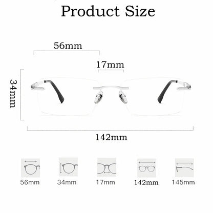 Ultra-light Business Square Eyewear Fashion Retro Pure Titanium Optical Prescription Rimless Glasses Men F91092T