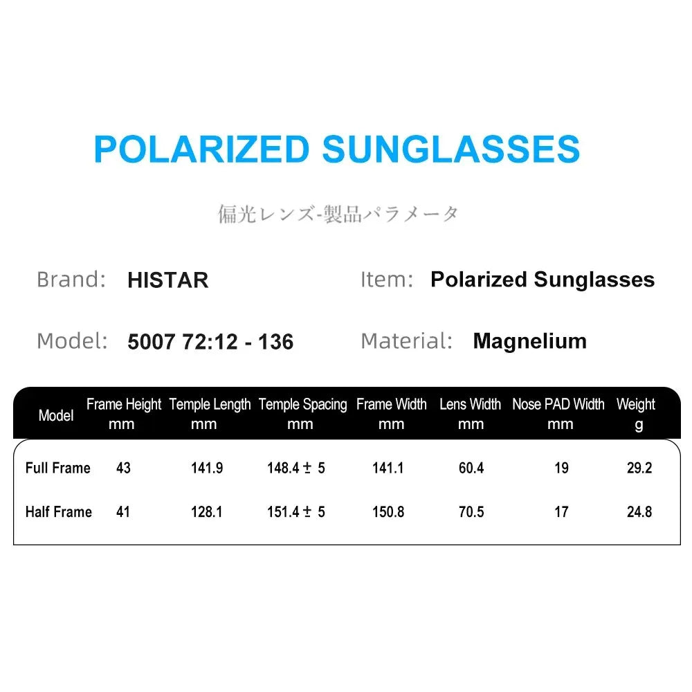 HISTAR Polarized Sunglasses Anti-UV HD Vision Anti-Glear AL-M Alloy Frame Rubber Nose PAD Hot Selling Fishing Glasses