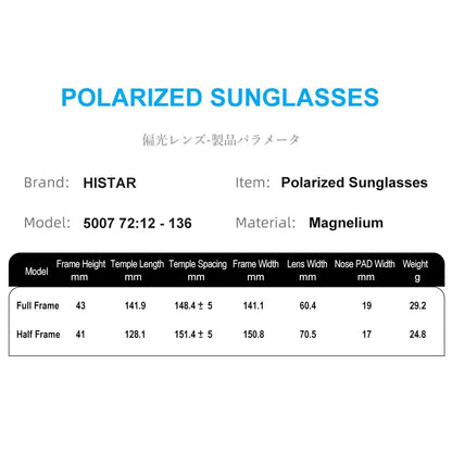 HISTAR Polarized Sunglasses Anti-UV HD Vision Anti-Glear AL-M Alloy Frame Rubber Nose PAD Hot Selling Fishing Glasses