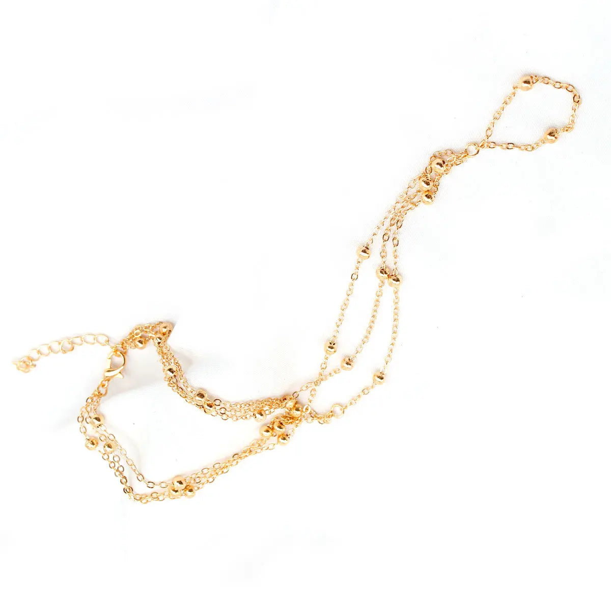 Simple Copper Metal Beads Chain Anklet Connecting Foot Finger Bracelet Barefoot Anklets