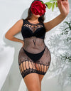 Women's Bodycon Dress Club Party Night Wear Solid Color Tight Lingerie Ladies Mesh Perspective Short Skirt