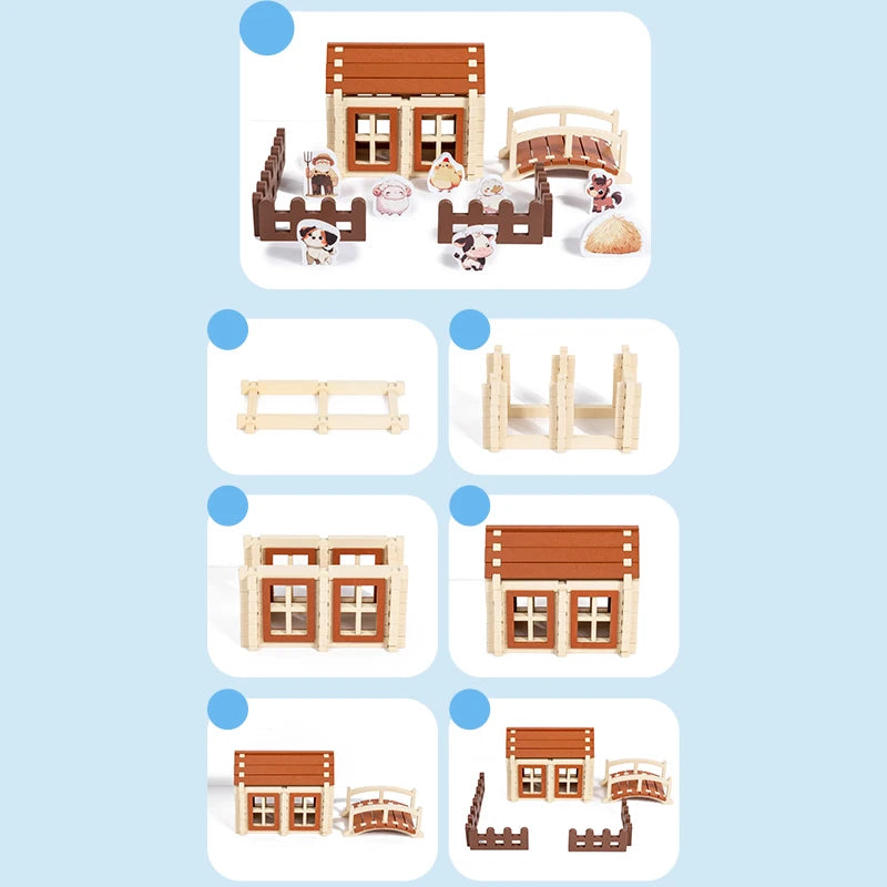 Wooden Beach Villa Building Blocks Construction Toy Set