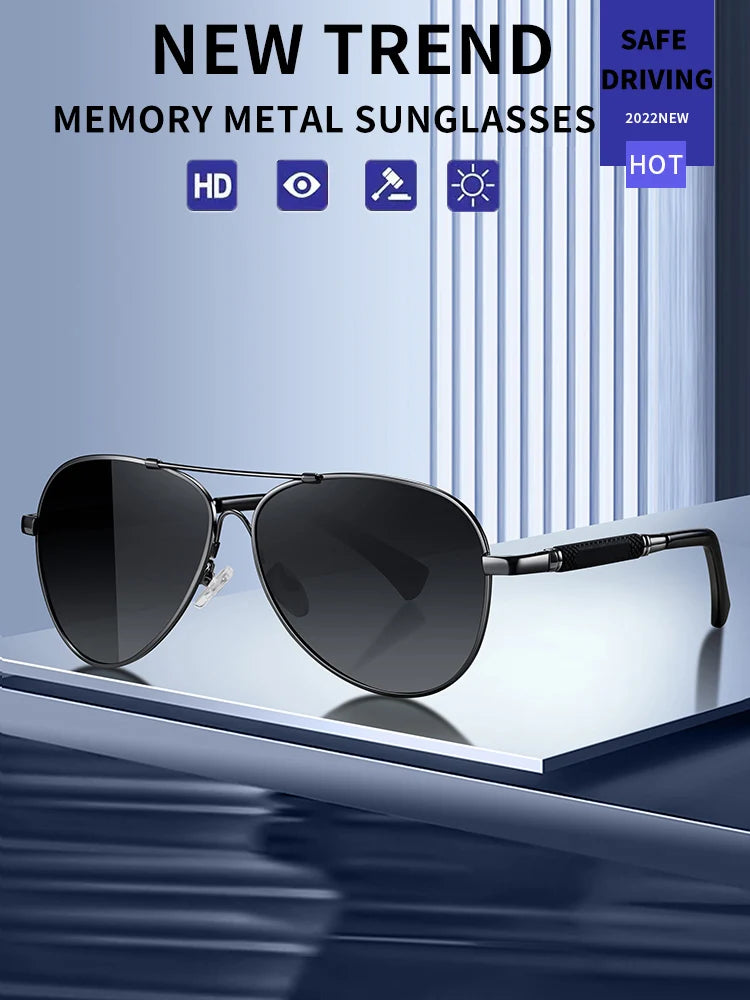 Titanium Memory Metal Photochromic Polarized UV400 Pilot Sunglasses for Men Women