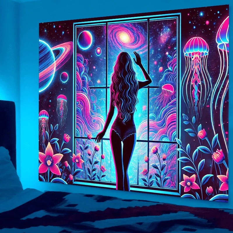 Universe Window Tapestry Neon Nebula Living Room Sofa Background Meditation Corner Theme Party Decoration