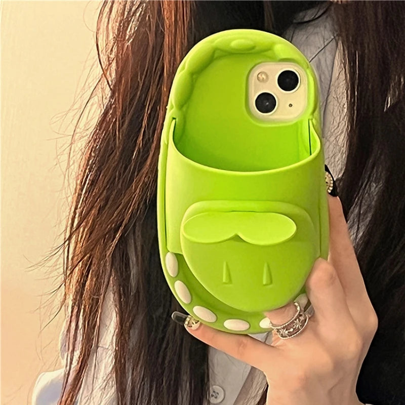 Cute 3D Dinosaur Slipper Halloween Phone Case Silver For iPhone 15 14 13 Pro Max Funny Animal Shockproof Camera Protection
