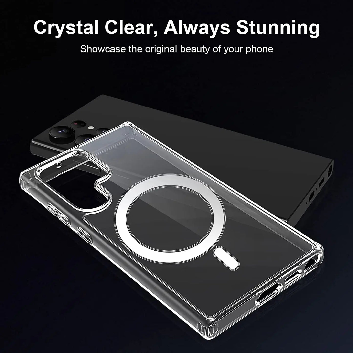 For Magsafe Magnetic Wireless Charging Case For Samsung S24 S23 Ultra S22 Plus S21 S20 FE Hard Transparent Shockproof Cover