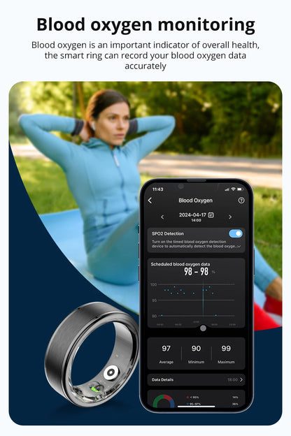 R03 Smart Ring Men Women, Battery Life 39 Days, Health Monitor, IP68 & 5ATM Waterproof, Multi-sport Mode