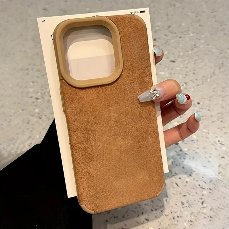 Luxury Matte Lambskin Faux Leather Phone Case For iPhone 17 16 Pro Max Air 15 14 Plus Shockproof Cover