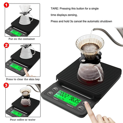 5KG/3KG/0.1g Scale with Timer Portable Electronic Digital Kitchen Scale High Precision LCD Drip Coffee Electronic Scales