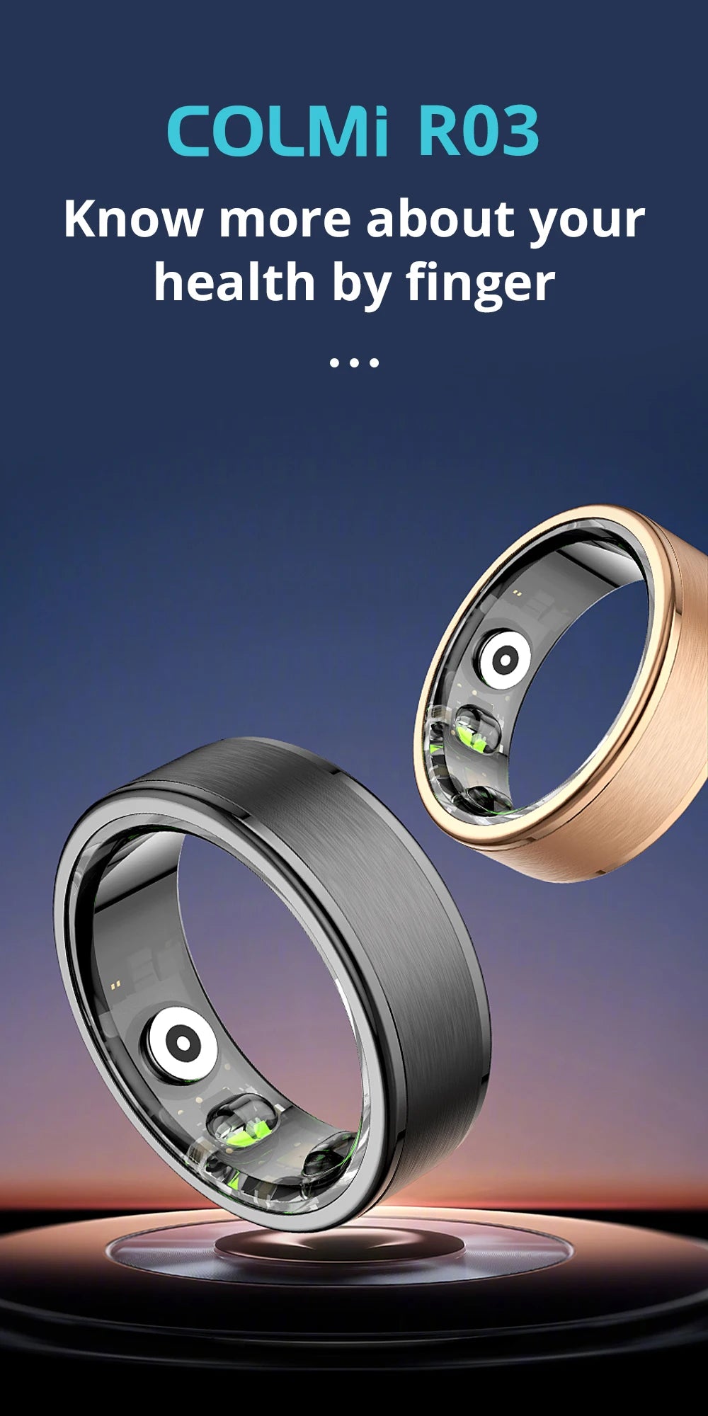 R03 Smart Ring Charging Case Men Women, Battery Life 39 Days, Health Monitor, IP68 & 5ATM Waterproof, Multi-sport Mode