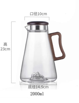 Large Capacity 2000ML Glass Cold Water Jug Heat Resistant Water Pot With Wooden Handle Filter Lid Juice Glass Pitcher Bottle