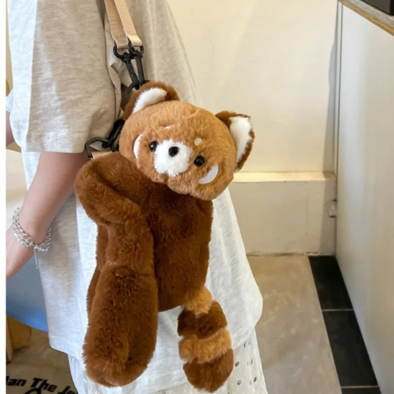 Cute Red Panda Plush Backpack Soft Shoulder Bag