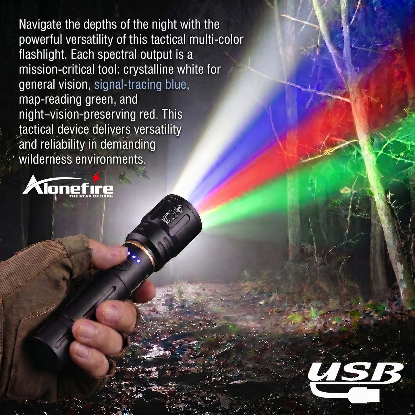 4 In 1 RGB Rechargeable Zoom LED Flashlight