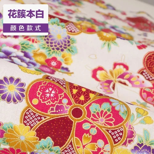1/2/3M 23Colors Japanese Style Bronzing Cotton Fabric Kimono Clouds Cat Dog Cherry Blossoms Printed Sewing Fabric by the Meter