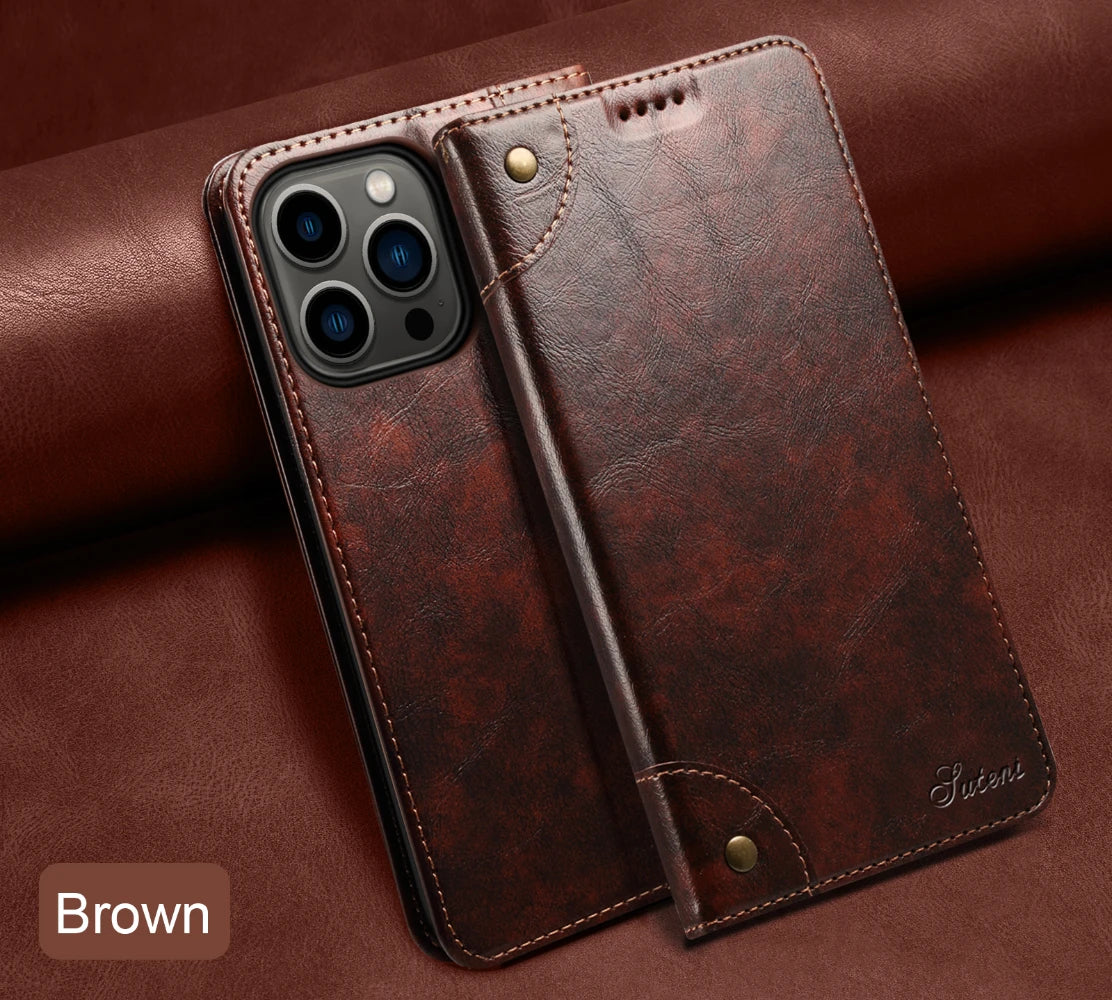 Flip Leather Wallet Phone Case for iPhone 16 15 Pro Max 16E 14 Plus with  Card Slot Holder Cover