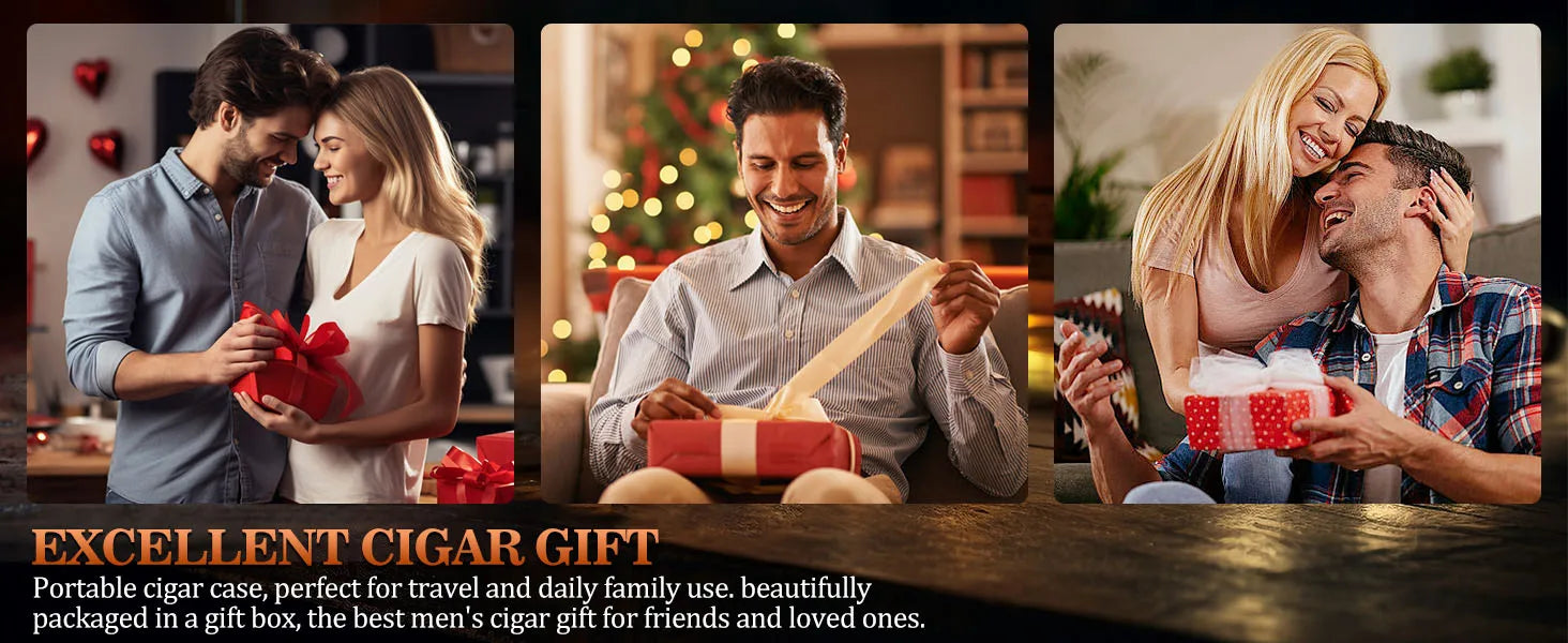 Leather Travel Cigar Humidor with 4 Cigar Tube and Cigar Cutter,Cigar Accessories Gift Set for Men,Lighter not included