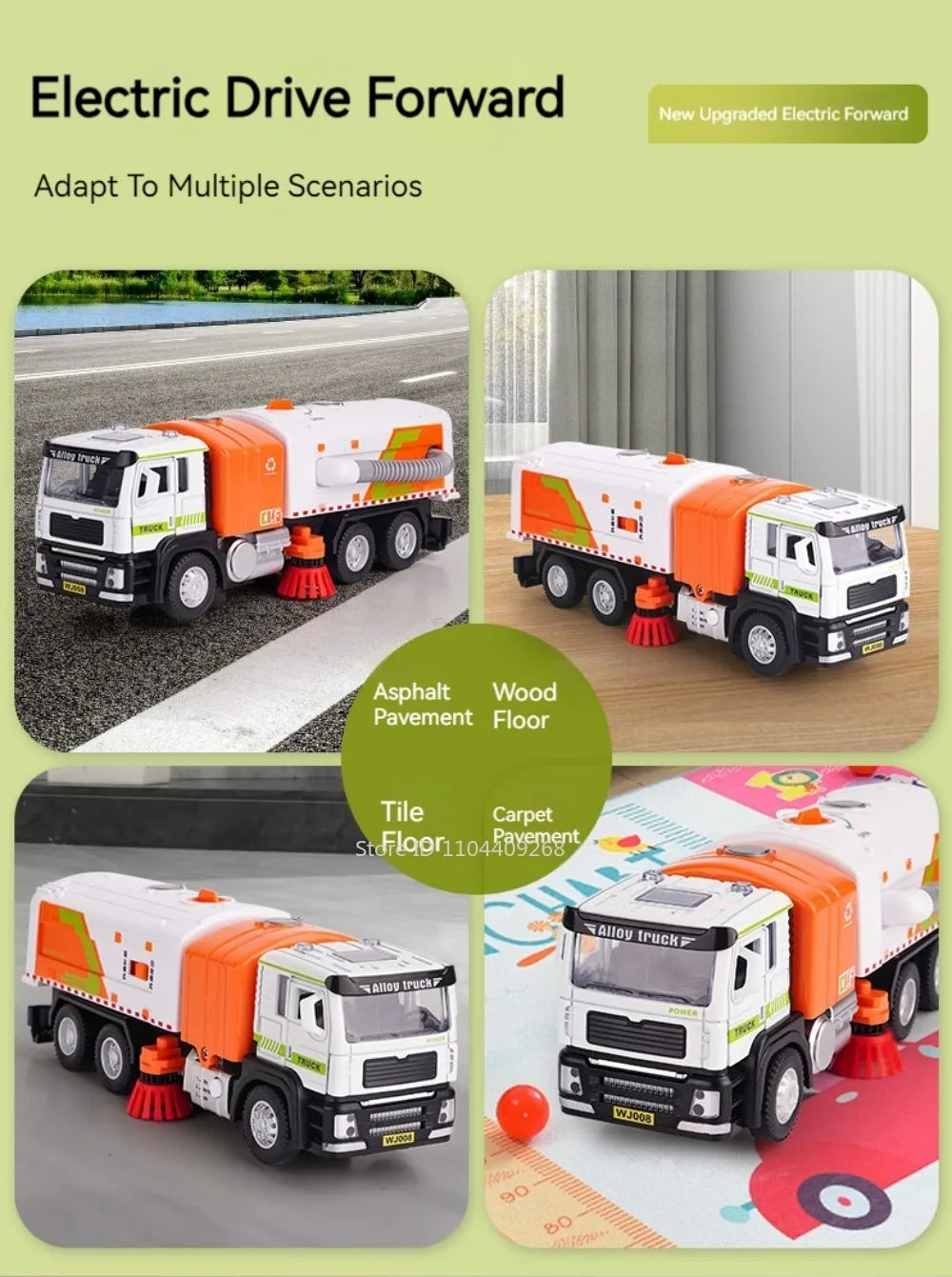 1:50 Electric Vacuum Cleaner Sweeper Garbage Truck Model Toy Alloy Diecast Light Sound Engineering Vehicle Gifts for