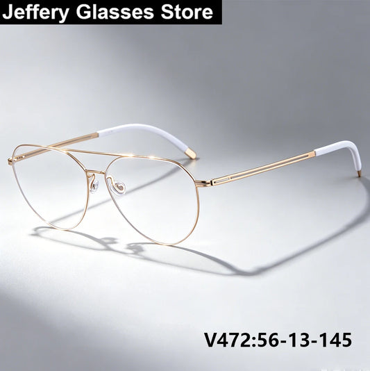 Oversized Pilot Titanium Double Bridge Screwless Eyeglasses Frame