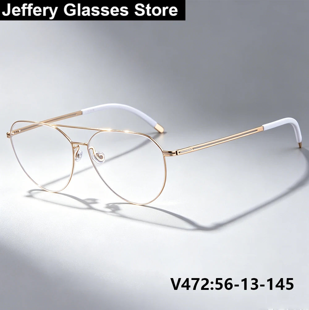 Oversized Pilot Titanium Double Bridge Screwless Eyeglasses Frame