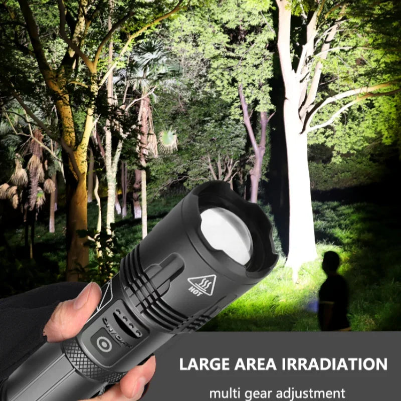 High Power Tactical Flashlight Rechargeable Zoom LED Torch with 5 Charging Modes Pen Clip