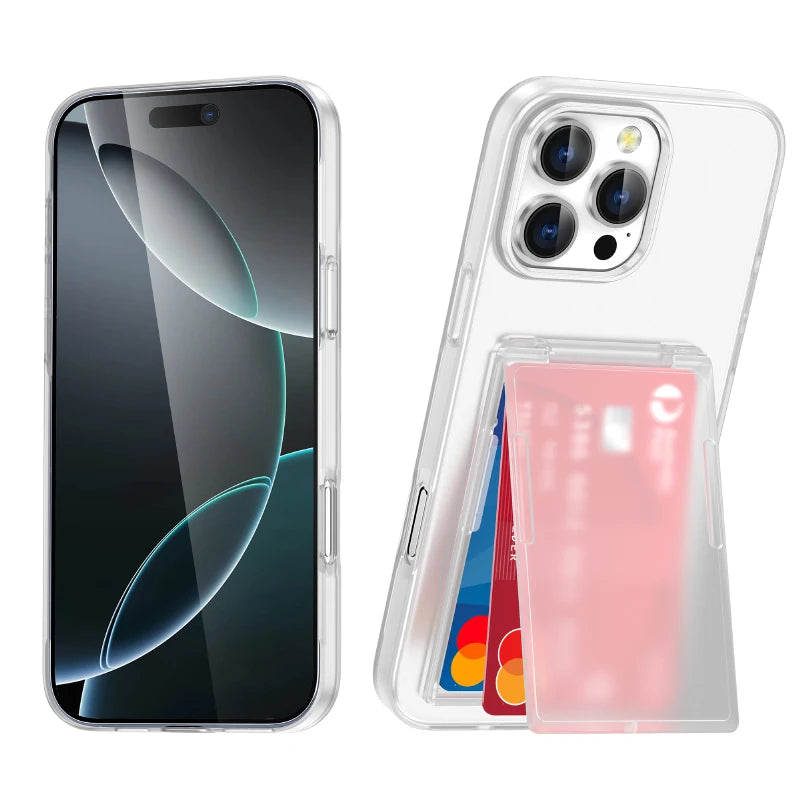 Luxury Solid Color Matte Wallet Card Slot Bracket Phone Case For iPhone 16 Pro Max 14 15 Pro Max Bumper Back Cover