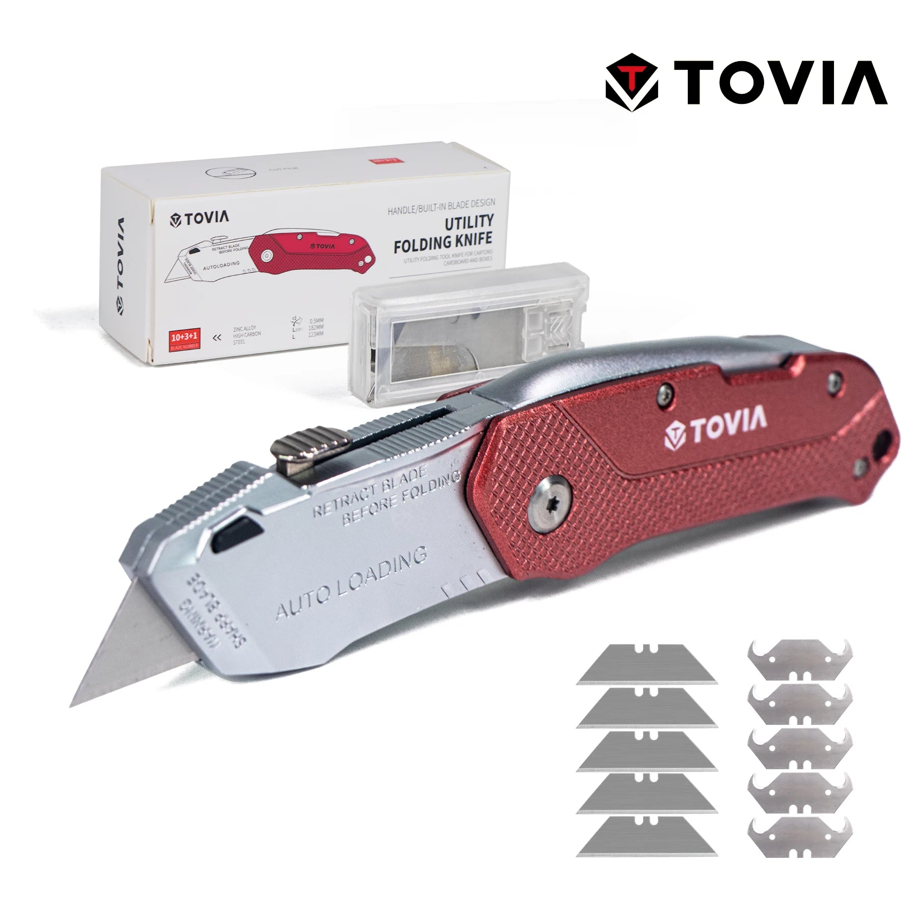 Folding Utility Knife Quick Change Box Cutter Blades, Extra 5 Blades Included, Box Knife for Cartons, Cardboard and Boxes