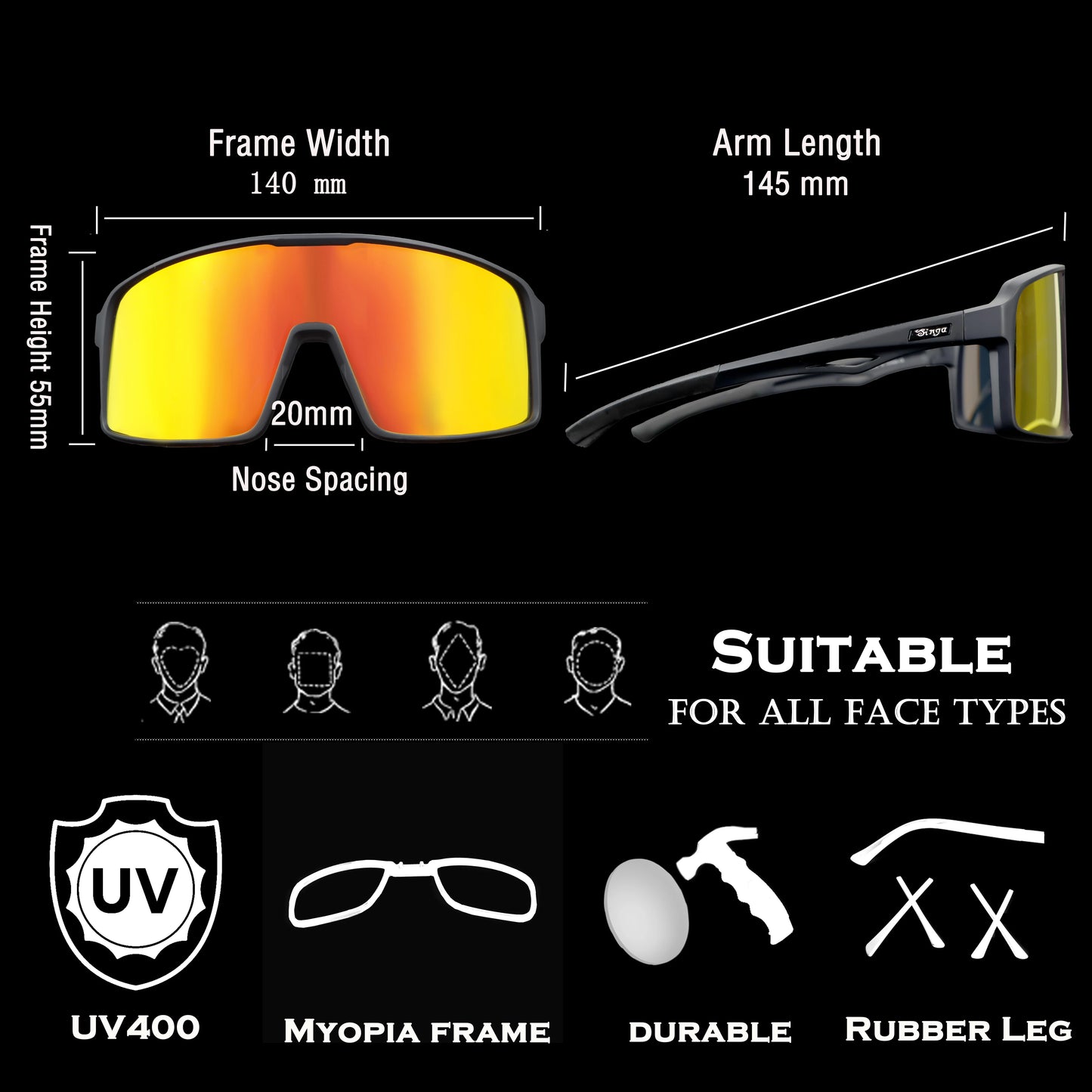 Photochromic Cycling Sunglasses UV400 Sports Bike Eyewear