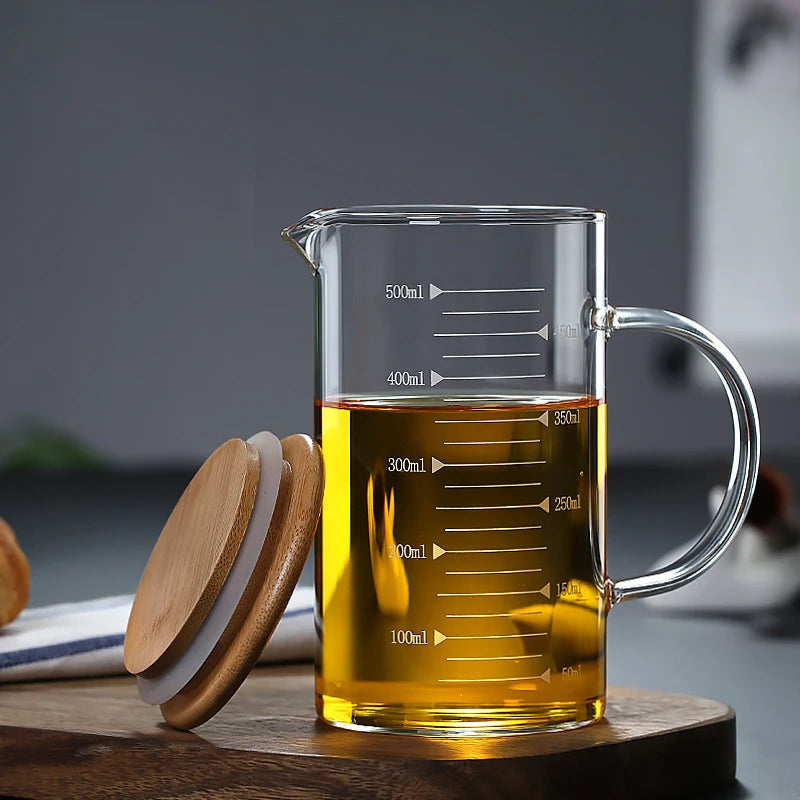 250/350/500/1000ml Glass Measuring Cup With Lid Heat-resistant With Scales Laboratory Beaker Handle Kitchen Measuring Mug