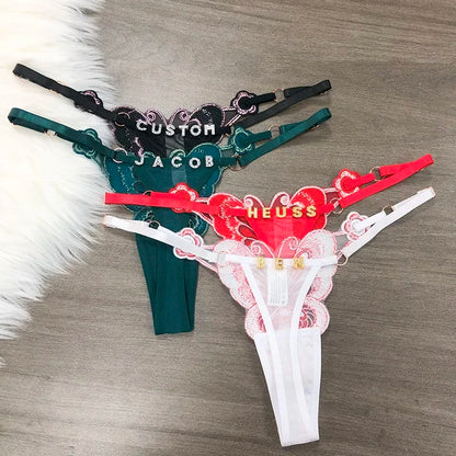 Customized Letters Butterfly Women G String Underwear Thongs Ladies Lace Briefs Transparent