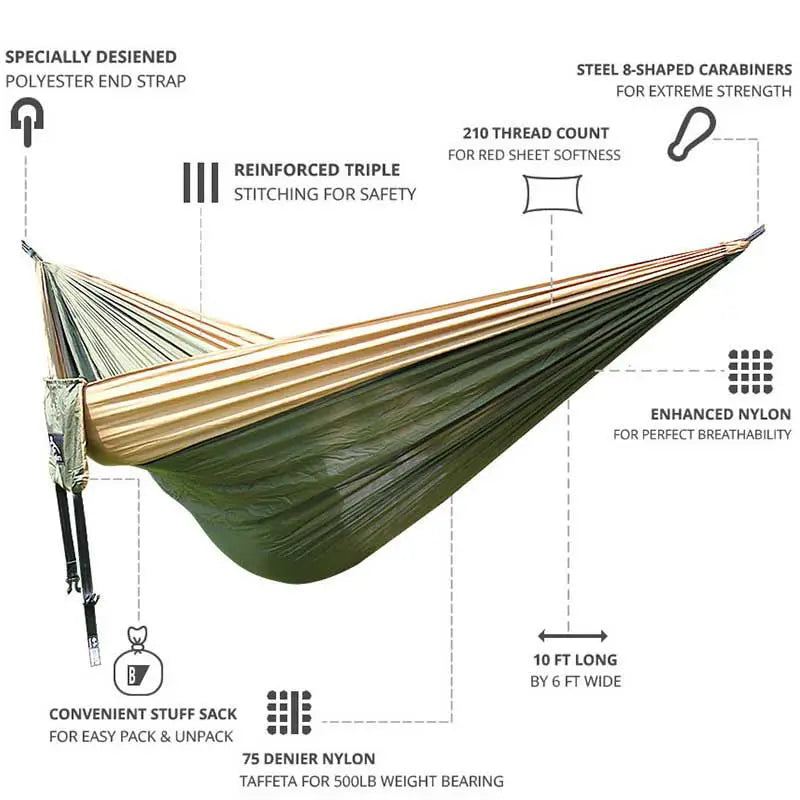 Portable Large Hammock 300x200cm Beach Hanging Bed for Camping Gear outdoor Swings Nylon Parachute Double Person Travel