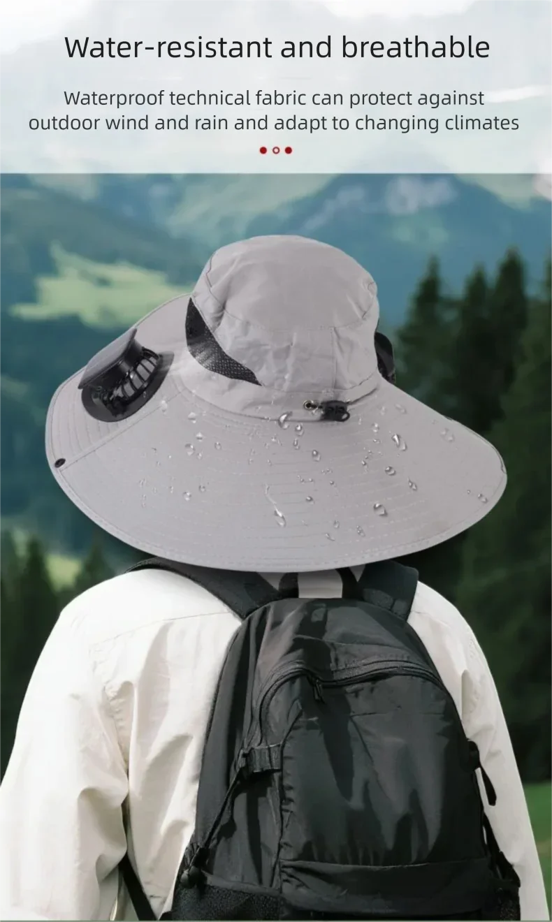 Wide Brim Solar Fan Hat With Dual Fans And USB Charging