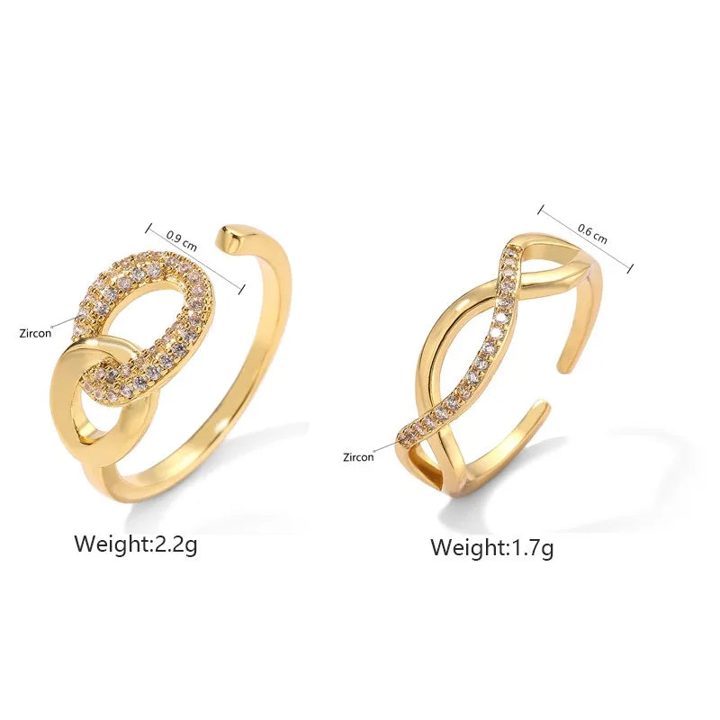 Geometric Cross Cubic Zirconia Open Rings for Women Irregular Winding Adjustable Ring