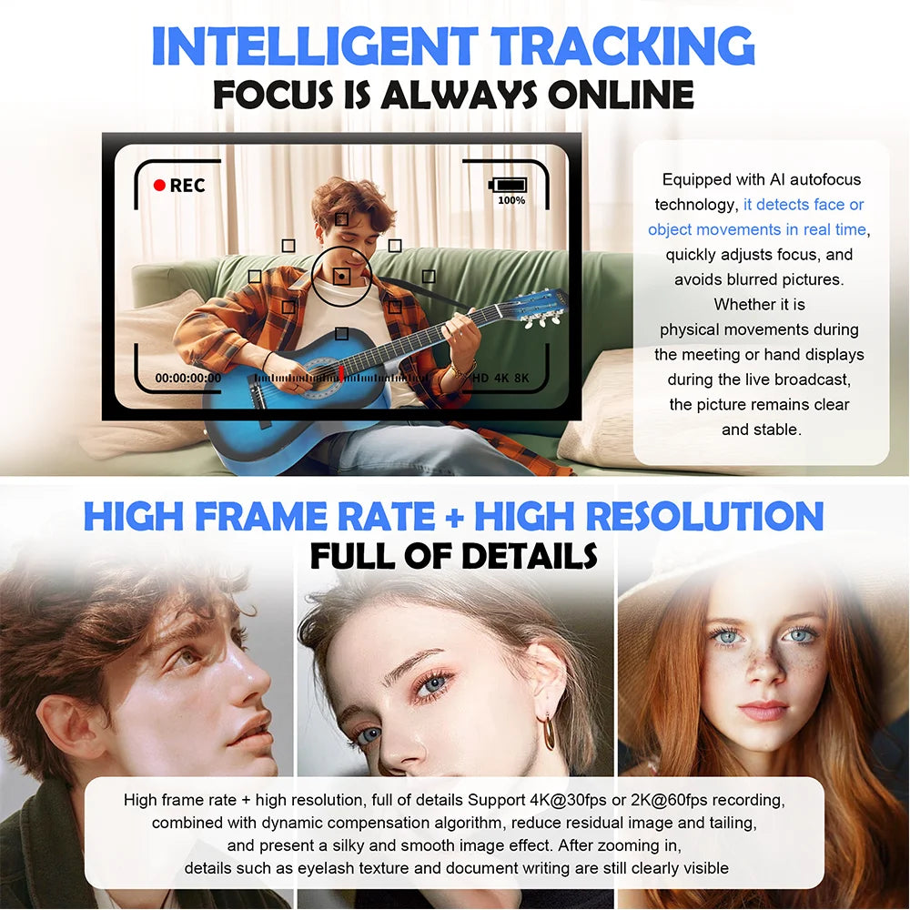 4K Webcam for PC with Autofocus Remote Control USB Camera for Live Streaming Video Calls with Tripod