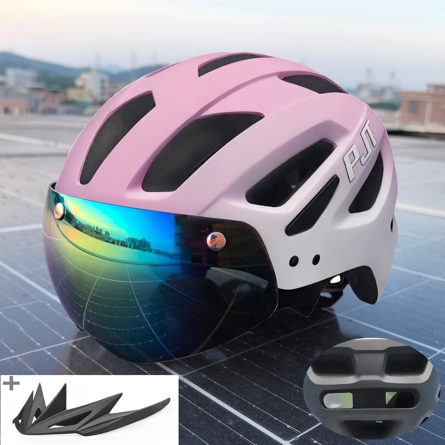 Cycling Helmet With Sun Visor Goggles For Road And Mountain Bike