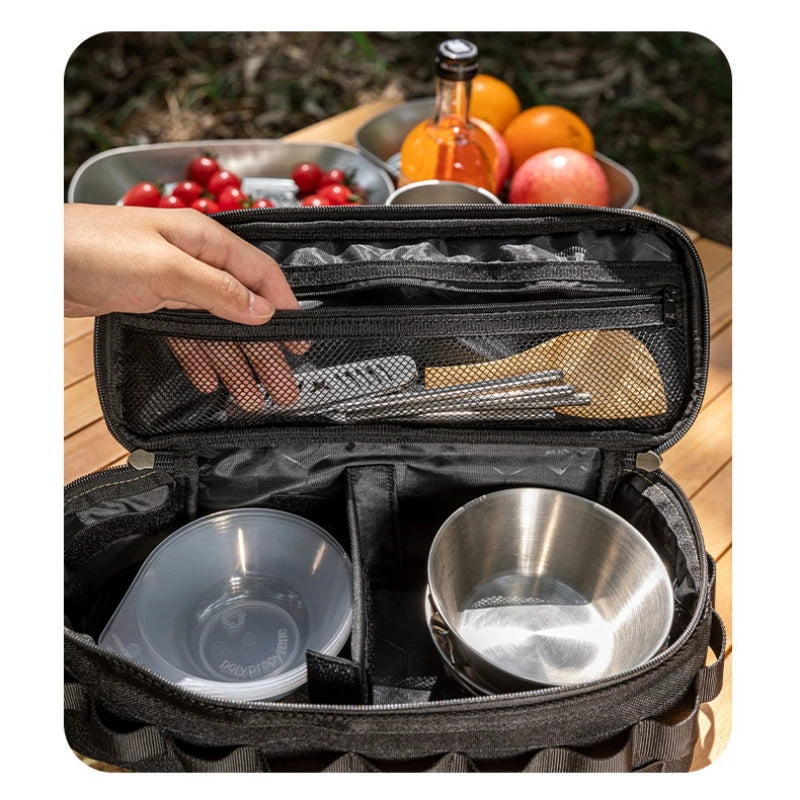 Multifunctional Outdoor Tableware Storage Bag Camping Tableware Gas Tank Portable Anti-Collision Storage Bag Picnic Bag